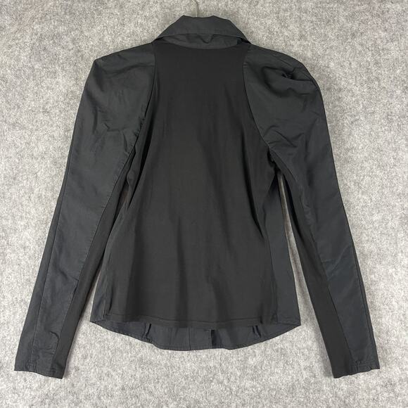 Anne Fontaine Top Womens 38 Black Blouse Pima Cotton Rhinestone Paneled Stretch - Picture 12 of 16